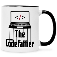 Bedruckte Tasse mit Spruch - The Codefather in Schwarz & Weiß
