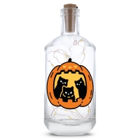 Flaschenlicht mit LED-Lichterkette im Halloween Kürbis Katzen Design