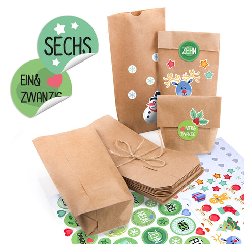 DIY Adventskalender 2023 zum Befüllen 25 Kraftpapiertüten + Zahlen & Sticker