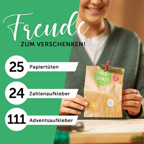 DIY Adventskalender 2023 zum Befüllen 25 Kraftpapiertüten + Zahlen & Sticker