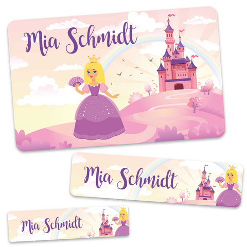 Schuletiketten mit Namen - Prinzessin Design - 100 Aufkleber in verschiedenen Größen