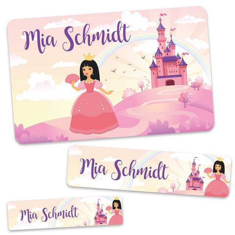 Schuletiketten mit Namen - Prinzessin Design - 100 Aufkleber in verschiedenen Größen