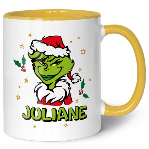 Bedruckte Tasse mit Weihnachtsmotiv - Grinch mit Name