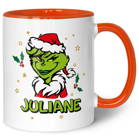 Bedruckte Tasse mit Weihnachtsmotiv - Grinch mit Name