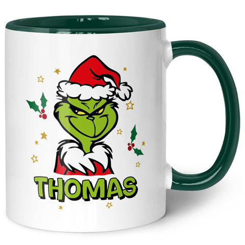 Bedruckte Tasse mit Weihnachtsmotiv - Grinch mit Name