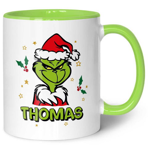 Bedruckte Tasse mit Weihnachtsmotiv - Grinch mit Name