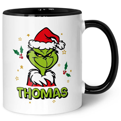 Bedruckte Tasse mit Weihnachtsmotiv - Grinch mit Name