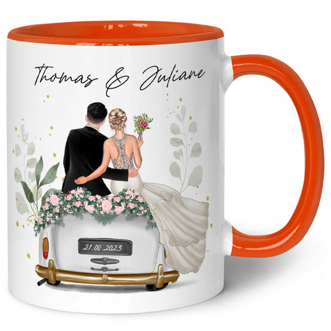 Bedruckte Tasse mit Konfiguration - Hochzeitsauto mit eigenem Brautpaar