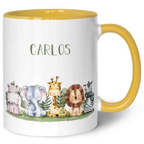 Bedruckte Tasse mit Name - Tiergruppe Safari