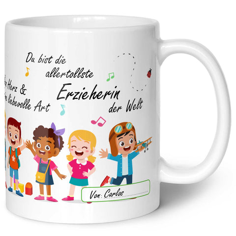 Bedruckte Tasse mit Spruch für Erzieher/in zum Abschied