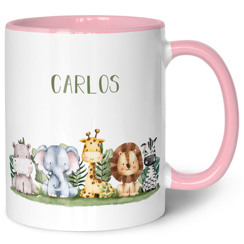 Bedruckte Tasse mit Name - Tiergruppe Safari