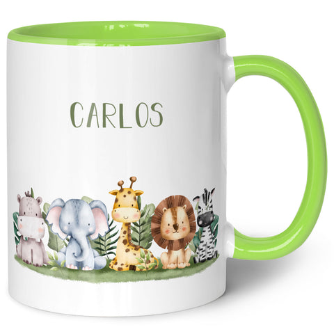 Bedruckte Tasse mit Name - Tiergruppe Safari