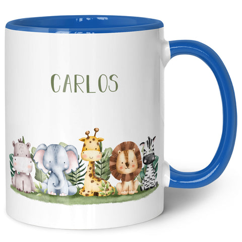 Bedruckte Tasse mit Name - Tiergruppe Safari