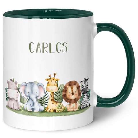 Bedruckte Tasse mit Name - Tiergruppe Safari