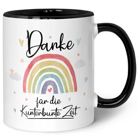 Bedruckte Tasse mit Spruch "Danke für die Kunterbunte Zeit"