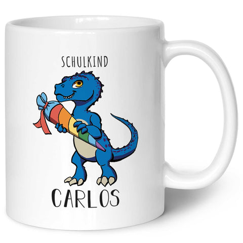 Bedruckte Tasse mit Motiv Einschulung Dino