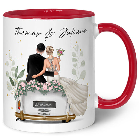 Bedruckte Tasse mit Konfiguration - Hochzeitsauto mit eigenem Brautpaar