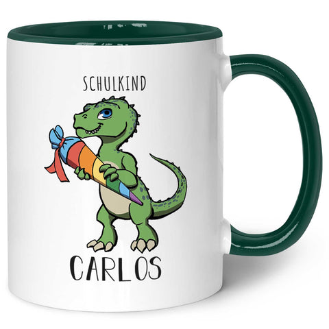 Bedruckte Tasse mit Motiv Einschulung Dino