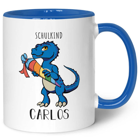 Bedruckte Tasse mit Motiv Einschulung Dino