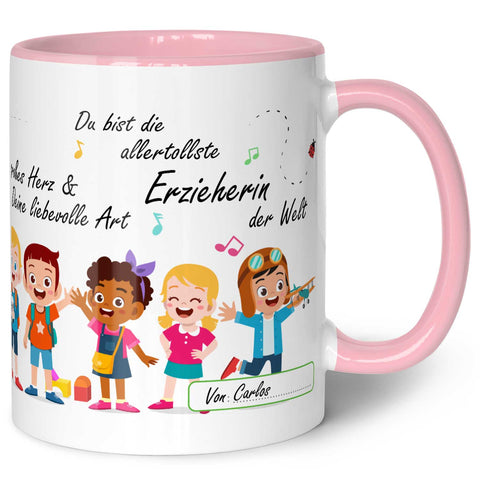 Bedruckte Tasse mit Spruch für Erzieher/in zum Abschied