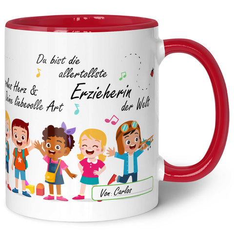 Bedruckte Tasse mit Spruch für Erzieher/in zum Abschied