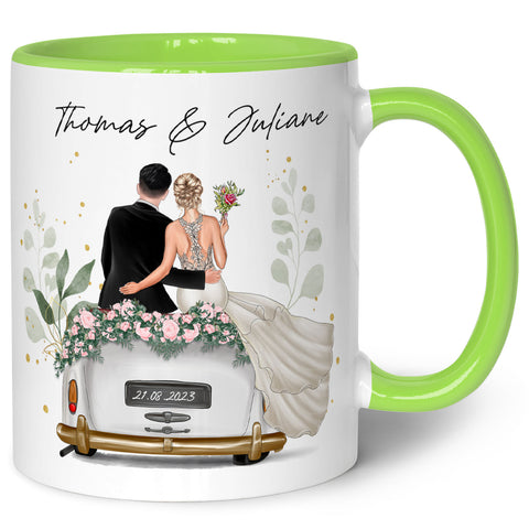 Bedruckte Tasse mit Konfiguration - Hochzeitsauto mit eigenem Brautpaar