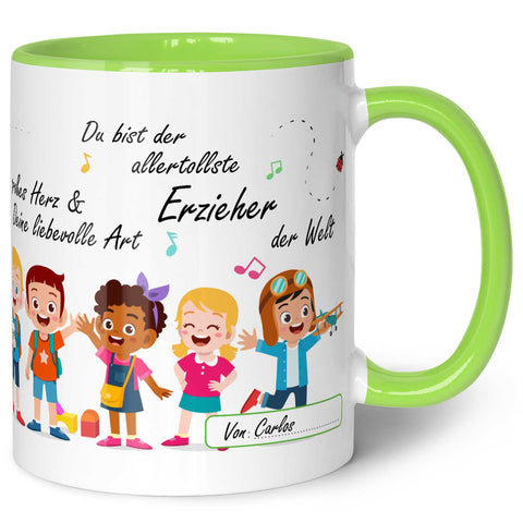 Bedruckte Tasse mit Spruch für Erzieher/in zum Abschied