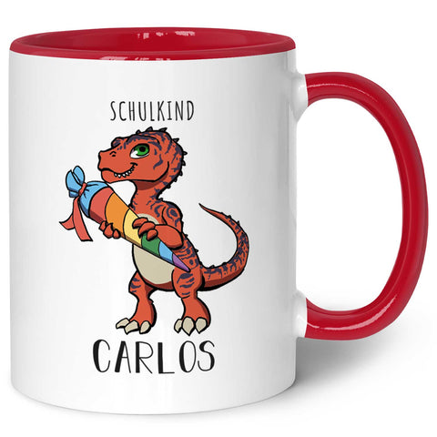 Bedruckte Tasse mit Motiv Einschulung Dino