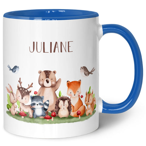 Bedruckte Tasse mit Name - Tiergruppe Wald