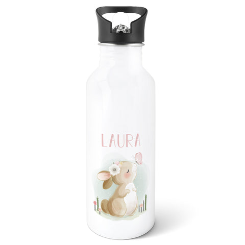 Bedruckte Trinkflasche aus Edelstahl - Hase