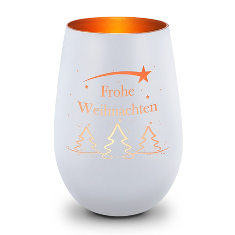 Deko Windlicht aus Glas mit Gravur - Tannenbaum - Frohe Weihnachten