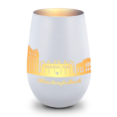 Deko Windlicht aus Glas mit Gravur - Skyline Mönchengladbach