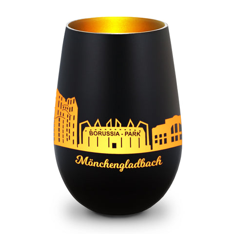 Deko Windlicht aus Glas mit Gravur - Skyline Mönchengladbach