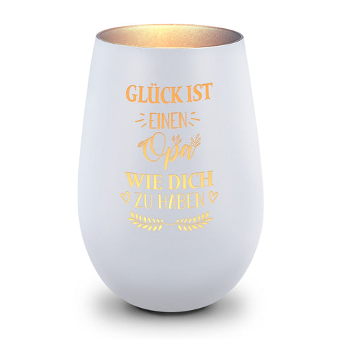 Deko Windlicht aus Glas mit Gravur - Glück ist einen Opa wie Dich zu haben - Persönliches Geschenk