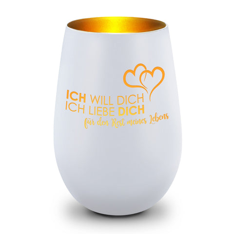 Deko Windlicht aus Glas mit Gravur - Ich will dich, ich liebe dich