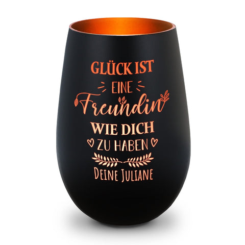 Deko Windlicht aus Glas mit Gravur - Glück ist eine Freundin wie Dich zu haben - Personalisiert mit