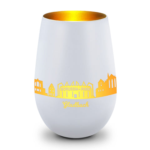 Deko Windlicht aus Glas mit Gravur - Skyline Gladbach