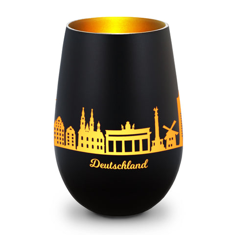 Deko Windlicht aus Glas mit Gravur - Skyline Deutschland