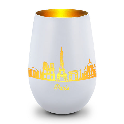 Deko Windlicht aus Glas mit Gravur - Skyline Paris