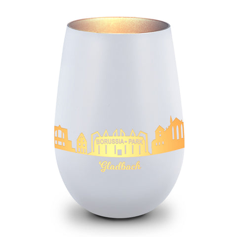 Deko Windlicht aus Glas mit Gravur - Skyline Gladbach