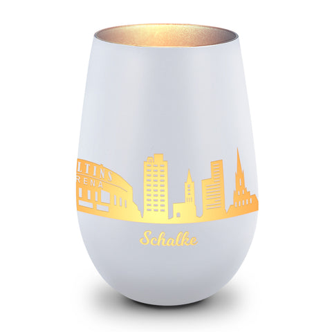 Deko Windlicht aus Glas mit Gravur - Skyline Schalke