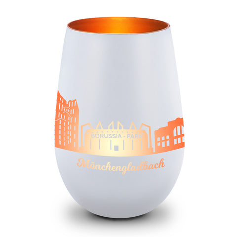 Deko Windlicht aus Glas mit Gravur - Skyline Mönchengladbach