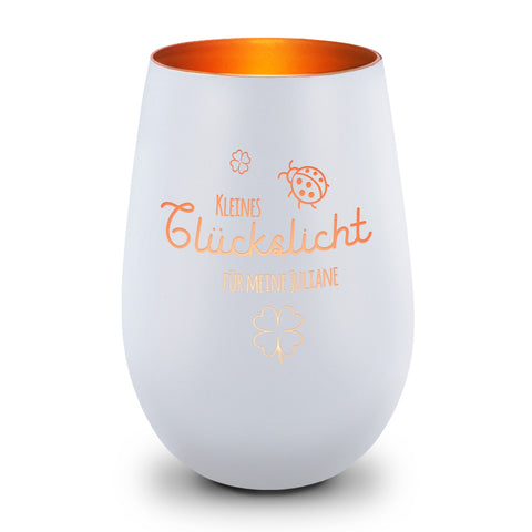 Deko Windlicht aus Glas mit Gravur - Kleines Glückslicht - Personalisiert mit Name