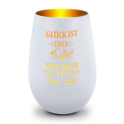 Deko Windlicht aus Glas mit Gravur - Glück ist einen Opa wie Dich zu haben - Persönliches Geschenk