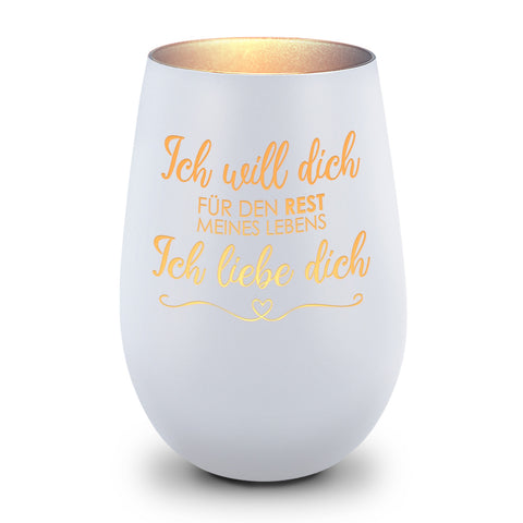 Deko Windlicht aus Glas mit Gravur - Ich will dich für den Rest meines Lebens