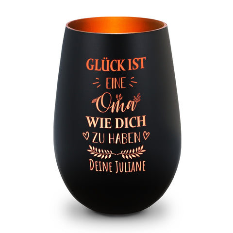 Deko Windlicht aus Glas mit Gravur - Glück ist eine Oma wie Dich zu haben - Personalisiert mit Namen