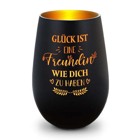 Deko Windlicht aus Glas mit Gravur - Glück ist eine Freundin wie Dich zu haben