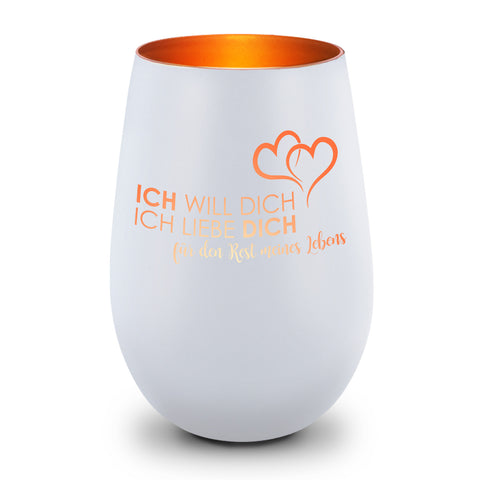 Deko Windlicht aus Glas mit Gravur - Ich will dich, ich liebe dich