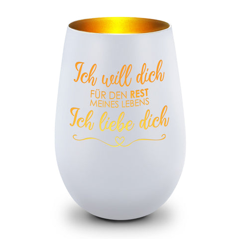 Deko Windlicht aus Glas mit Gravur - Ich will dich für den Rest meines Lebens