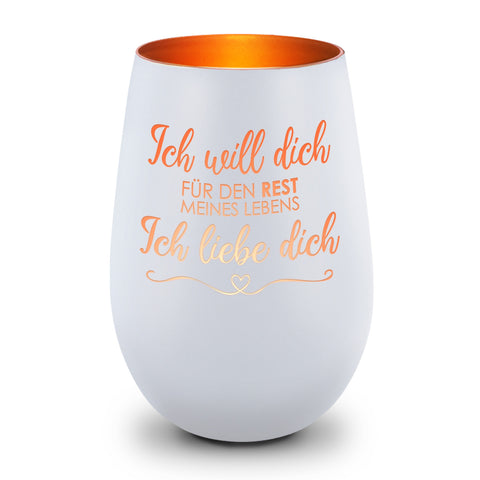 Deko Windlicht aus Glas mit Gravur - Ich will dich für den Rest meines Lebens